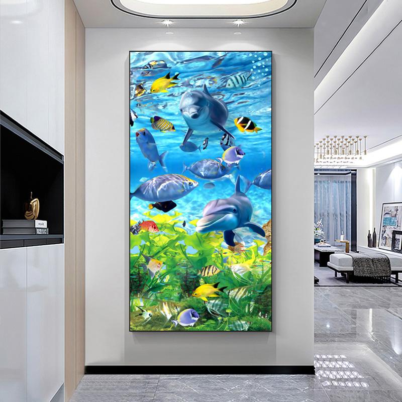 

Плакаты и принты с изображением подводного мира, картины на холсте, картины с дельфинами и рыбами, настенное искусство для гостиной, домашний декор, без рамки 70x140cm No Frame