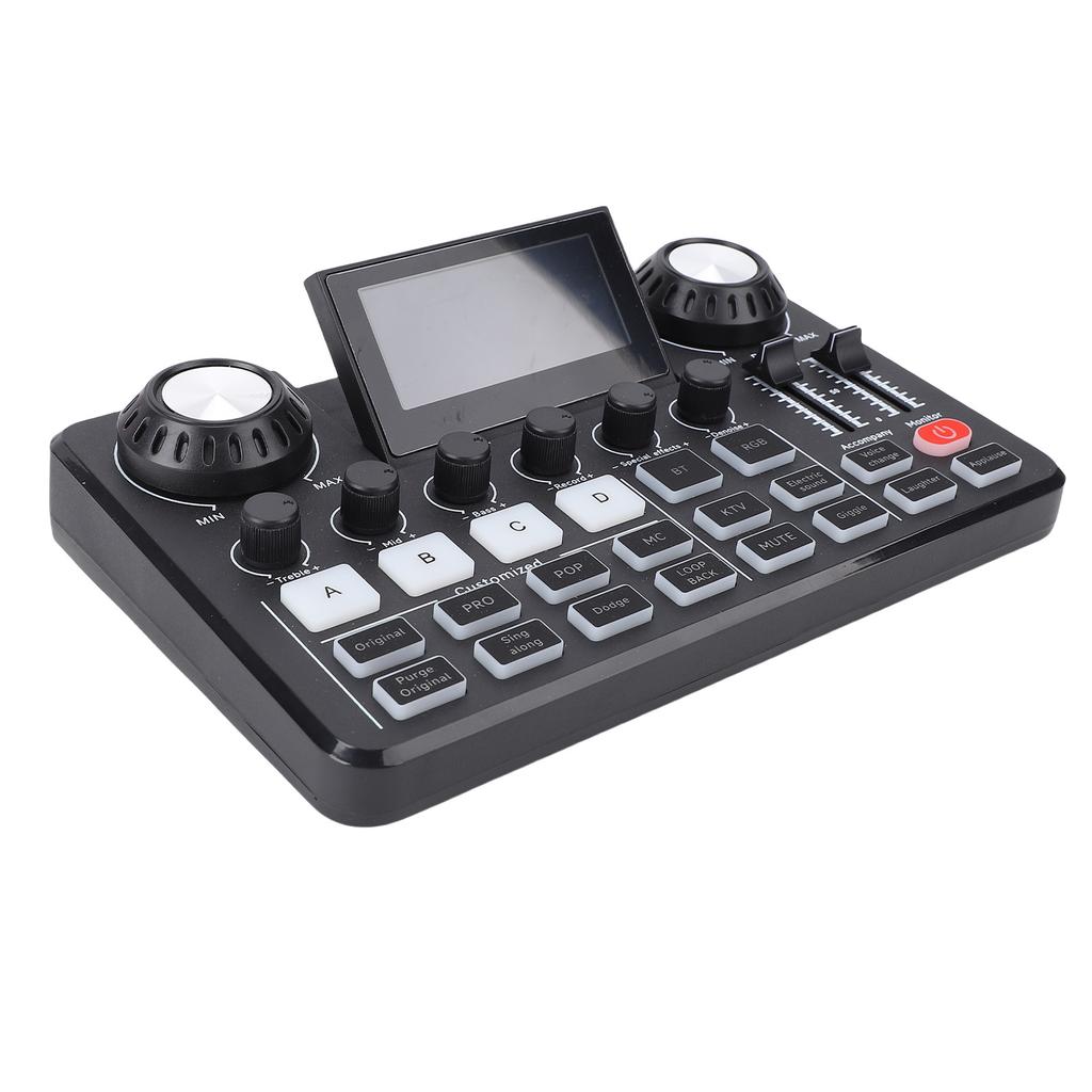 Live Sound Card Adjustable LED Screen Reverb RGB Lights Professional Sound Card with Voice Changer F