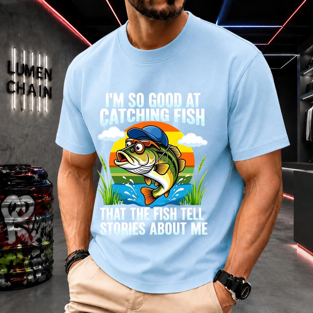 2026 New Pure Cotton Tshirt Fishing So Good Even The Fish Tell My Story Fun Slogan Print Crew Neck Short Sleeve Casual Top