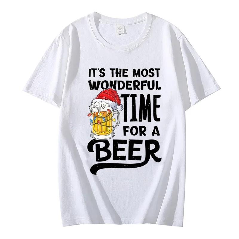 Its The Most Wonderful Time for A Beer Shirt Men TShirt Christmas Beer Print Tops Women Short Sleeve Oversize Men Brand Tshirt