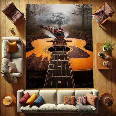 Train Guitar Pattern Carpet Guitar Enthusiasts Home Decoration Creative Guitar Elements Carpet Living Room Bedroom Warmth Rug