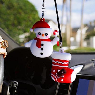 Cute Swinging Car Ornament Santa Claus Christmas Tree Car Interior Charm Snowman Christmas Cane Pendant Santa Christmas Tree Car