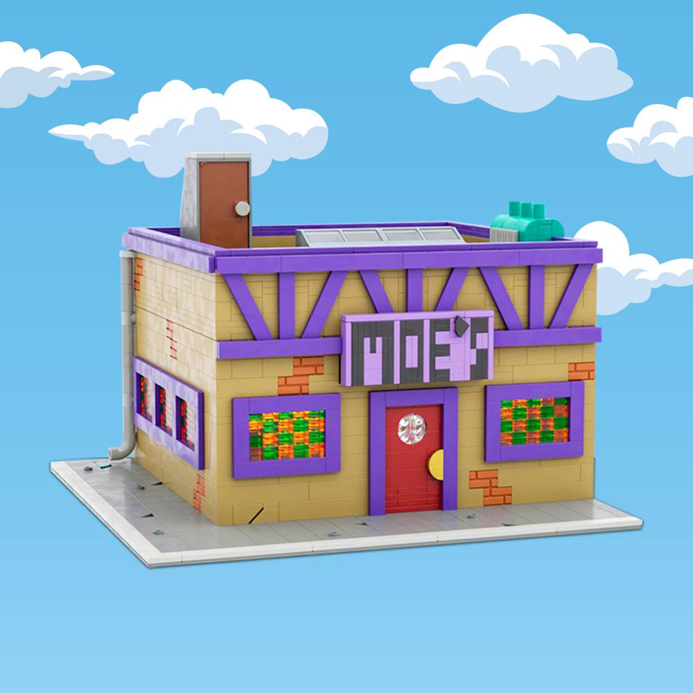 Gobricks MOC Simpsoned Modular Moe's Tavern Bricks Model Springfield’s Venue Modular Moe's Tavern Bar Building Blocks Toys Gift