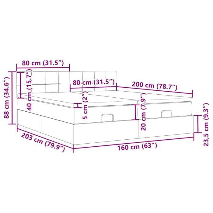 VidaXL Cadre de lit ottoman avec matelas gris foncé 160x200cm tissu, cadre de lit, cadre de lit rembourré, cadre de lit 3311988