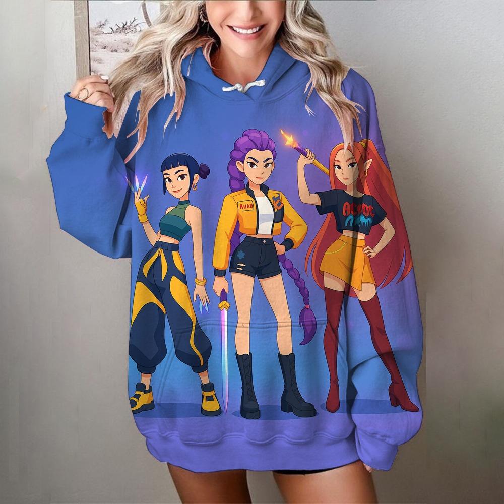 Felpe da donna alla moda KPop Demon Hunters Print Felpe Pullover Casual Felpa da esterno Felpe per bambini Top Abbigliamento da esterno