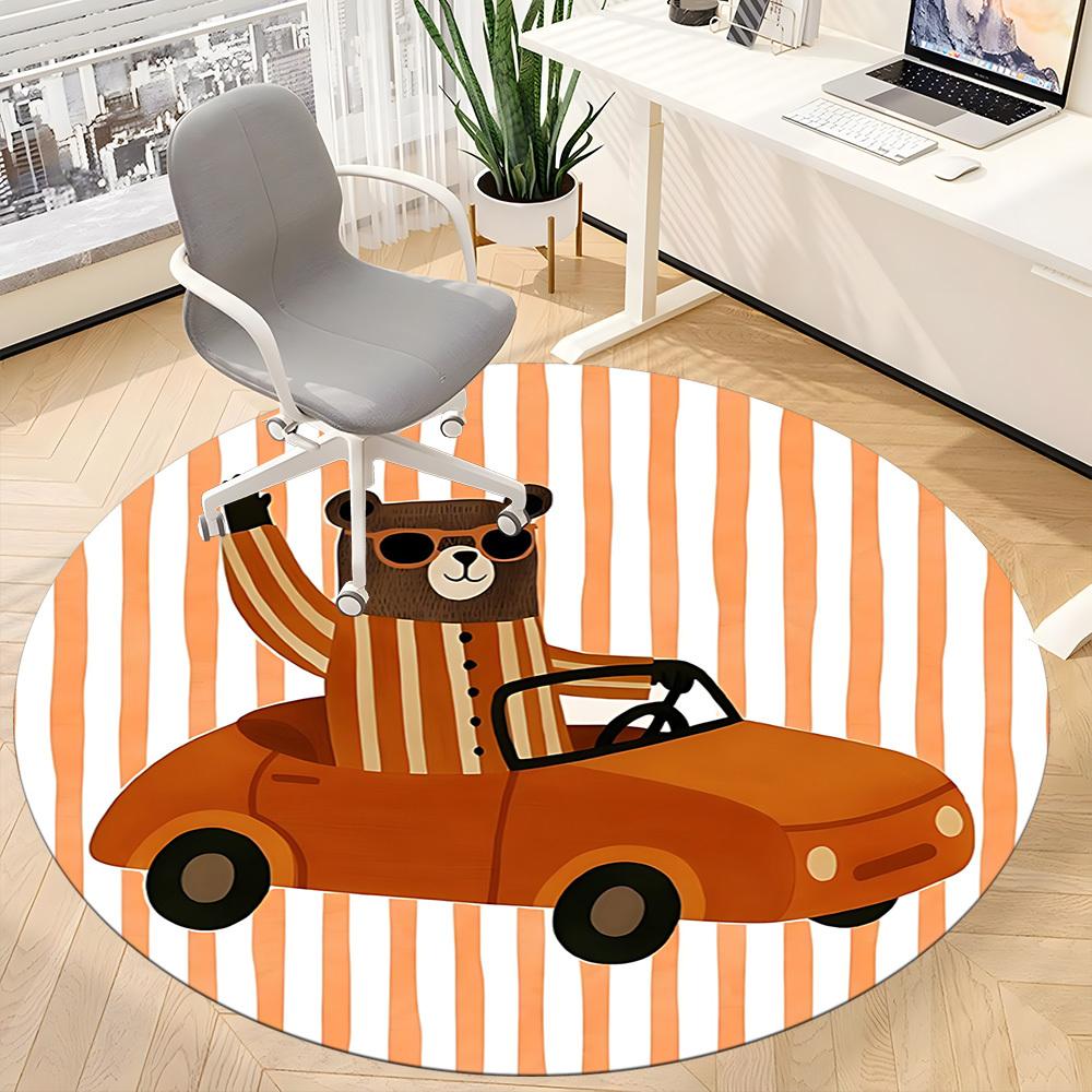 1pc Bear Car Office Round Rug, Non-slip, Soft and Durable Office Rug for Interior Decoration, Perfect for Office, Beautiful Decoration yy260324004