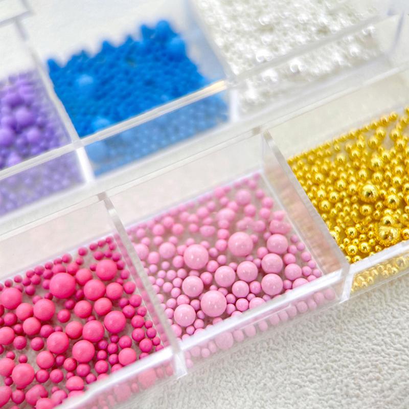 12 Grids/Box Candy Colors Nail Art Beads, Macaron Caviar Beads 3D Steel Ball For Nail Designs Decoration