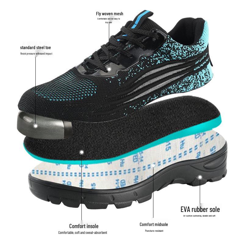 Men s Safety Work Shoes: Anti-Smash, Anti-Puncture, Breathable & Fashionable Casual Comfort Black Blue;43