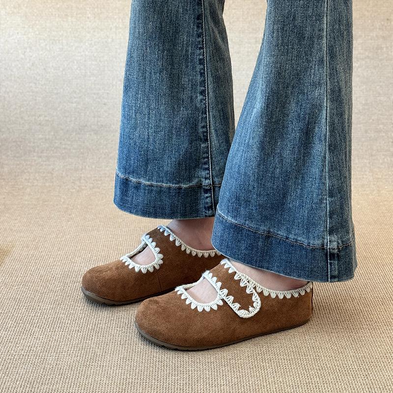 Vintage Mori fairy wind bag head half slippers female outer wear 2025 autumn with skirt Muller shoes Mary Jane sandals