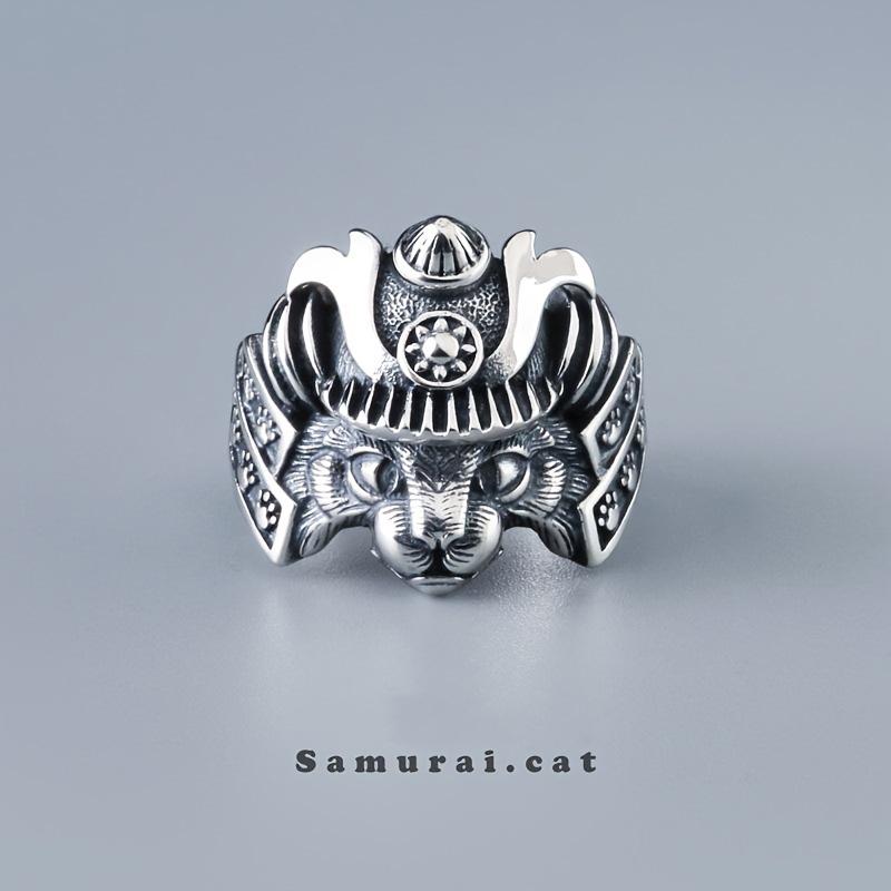 Taigu Cat Family Retro Silver Glasses Samurai Pirate Astronaut Cat Ring for Men and Women