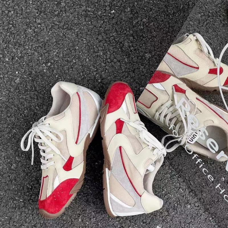 Retro Summer New Fashion Versatile Color Matching Mesh Breathable Sneakers Genuine Leather