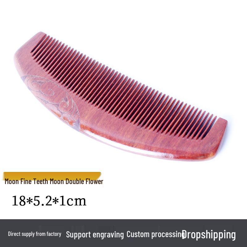 Golden Sandalwood Comb: Souvenir with Text Pattern, Thick Wooden Handle, Hairdressing Meridian Gift
