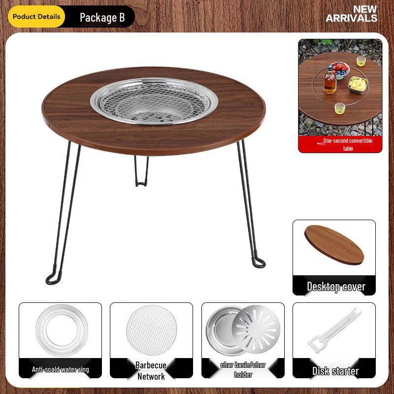 ZISIZ Foldable Outdoor Charcoal Grill with Lid