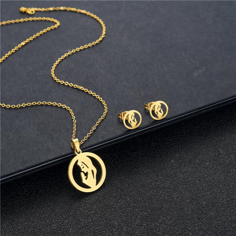Women's Virgin Mary Necklace Earrings Set Dubai Gold Color Stainless Steel African Indian Wedding Jewelry Sets for Women Girls