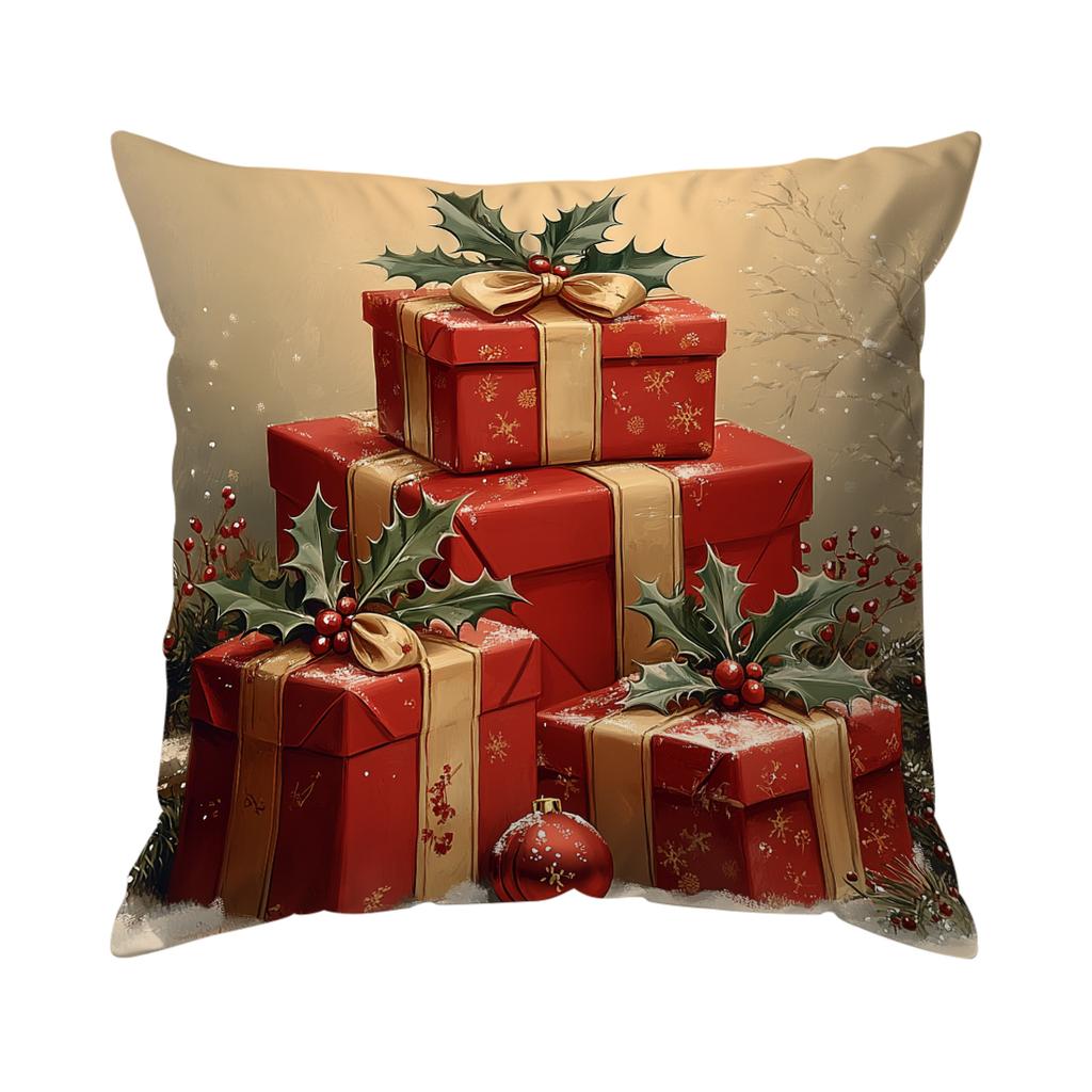 Retro Christmas Illustration Cushions Pillowcase Polyester Cushion Cover Throw Pillow Sofa Decoration Pillowcover Home Decor