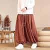 Men's Chinese Style Jacquard Lantern Pants Casual Loose Wide Leg Bloomers With Tassel Drawstring For Daily Wear