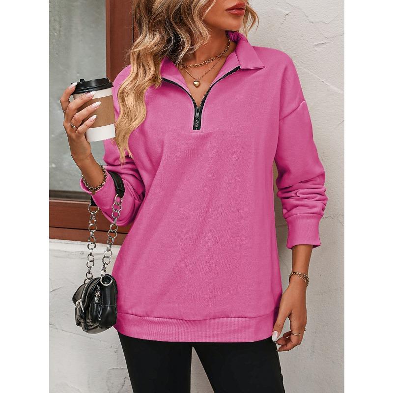 TIFICY Women's Fashion Casual Solid Color Print Spring Fall Long Sleeve POLO Neck Pullovers & Long Sleeves