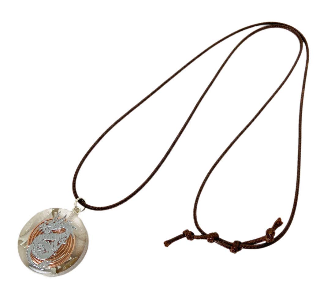 

RELIGHT Orgonite Dragon Pendant Necklace in Silver (natural crystal, sp-392)