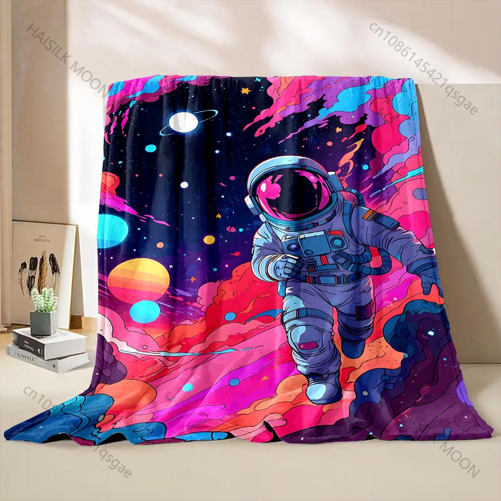 Astronaut Space Colorful Abstraction Print Blanket Flannel Material Soft Warm for All Seasons Home Outdoor Camping Picnics RV