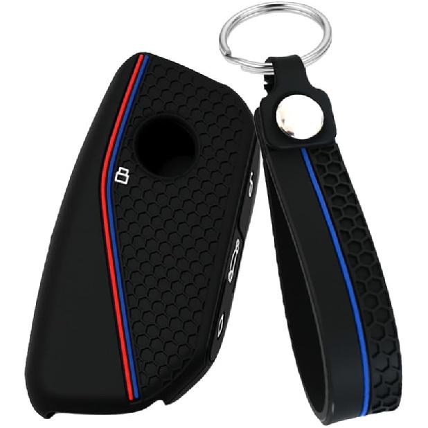2PCS Key Fob Cover Compatible with BMW X1 Msport X2 X5 G05 M60i X5M X6 X7 740i X3 M50 540i 2024 2025 2026 Protector Silicone Case with Little Lanyard