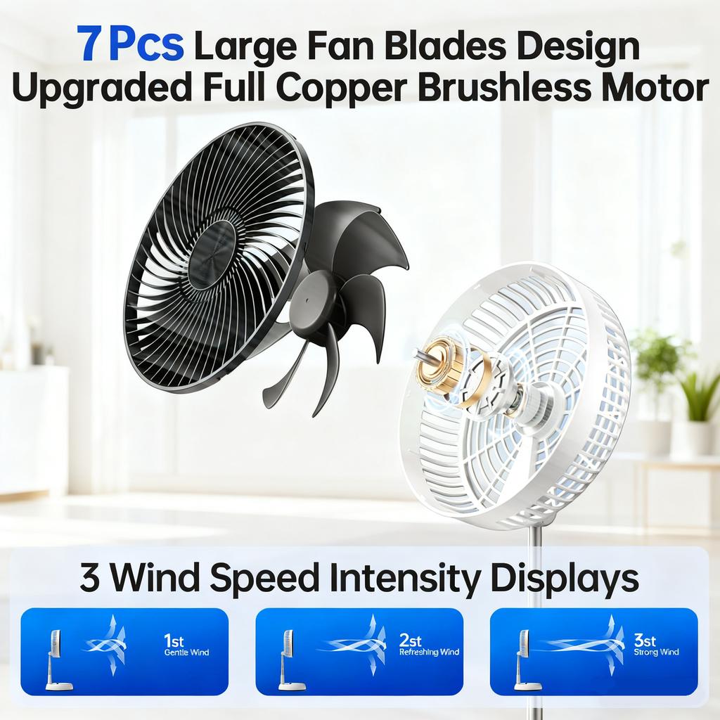 Outdoor folding telescopic fan remote control office automatic shaking desktop fan convenient and quiet USB charging fan 7200mAh