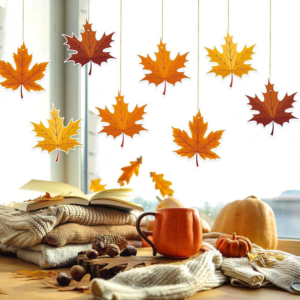 16 PCS Big Maple Leaf Paper Swirls – Fall Thanksgiving Hanging Ceiling Decor for Autumn Harvest Party, Classroom & Home Supplies