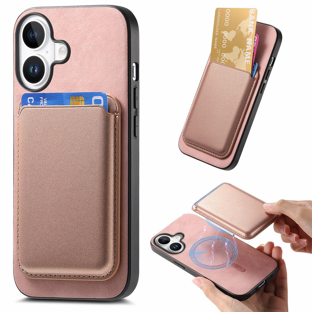 B2 For iPhone 16 Case Detachable Magnetic Card Bag Leather+TPU Phone Cover
