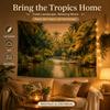Tropical Jungle River Tapestry 2D Flat Printed Peach Skin Wall Hanging Palm Tree Nature Landscape for Living Room Bedroom Decor