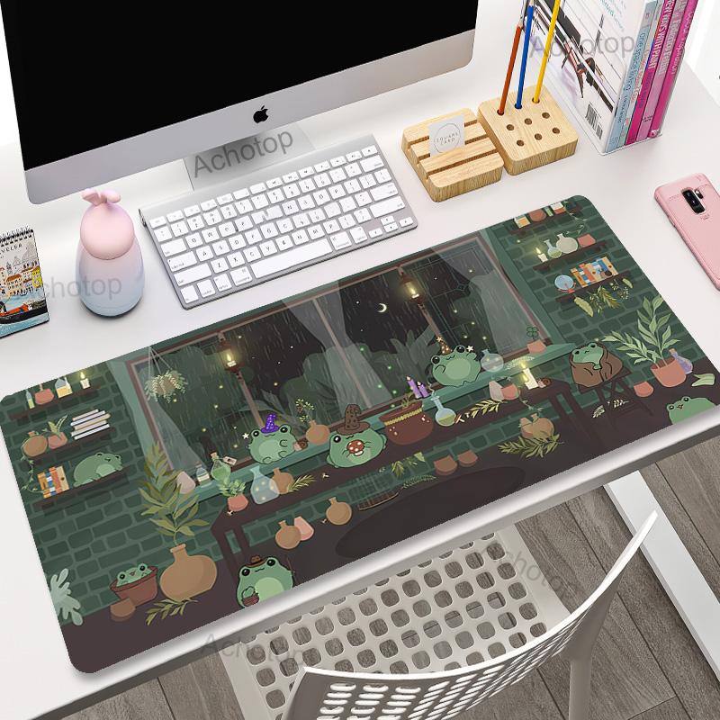Kawaii frogs Desk Mat Large Gaming Mousepad XXL Cute Mouse Pad Anime Aesthetic Cozi Lofi Plant Green Extended Deskmat x