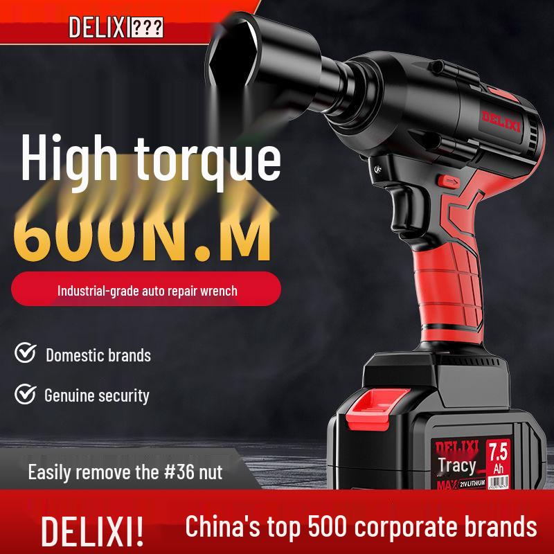 Delixi High Torque Brushless Impact Wrench - Electric Air Wrench with Lithium Battery & Charging Board for Auto Repair.