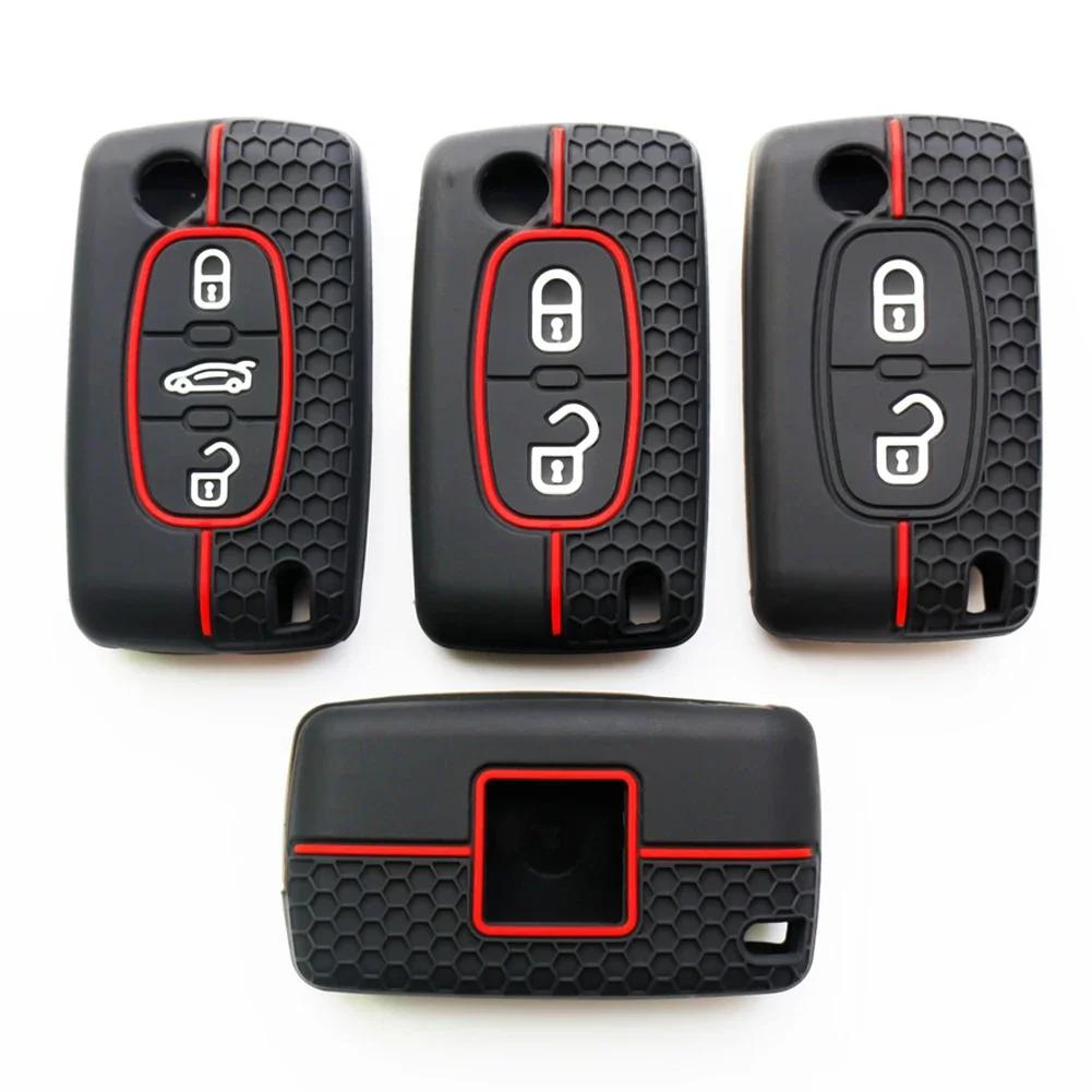 2 Button Silicone Car Key Ring Cover Case Holder For Peugeot 206 308 3008 Expert Partner Citroen C3 Pluriel Picasso Berlingo