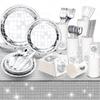 Disposable Tableware Set Party Supplies 9"/7" Silver Disposable Dish Plates Napkins Innerware for Gatherings