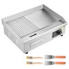 Commercial Electric Griddle, 535 x 300 mm, 3200W, 50-300°C Adjustable Temp Control, Stainless Steel Body, Half Grooved Half Flat, with 2 Spatulas, 2