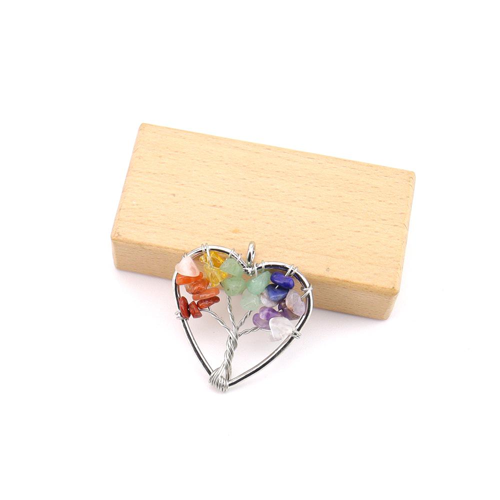 Seven-Color Natural Crystal Tree of Life Necklace Pendant with Crushed Stone, N737