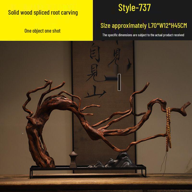 Chinese Zen Withered Wood Landscape Carving: Solid Wood Home & Hotel Decor