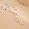 Salircon Elegant Imitation Pearl Long Tassels Pendant Necklace Women Fashion Cross Necklace Y2K Neck Jewelry Accessories Gift