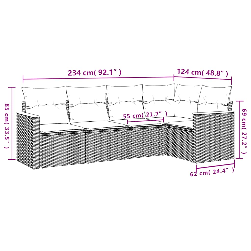 Vidaxl 5-Cz. Garden Lounge Set, Cushions, Black PE Rattan