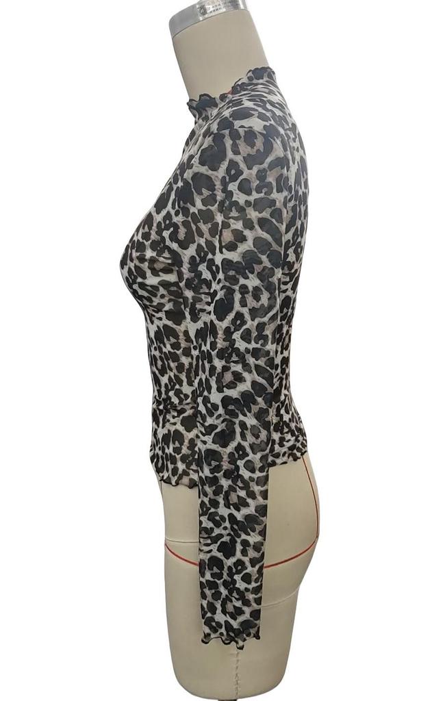 2025 Women's Sexy Leopard Print Mesh Trim Bodysuit Top