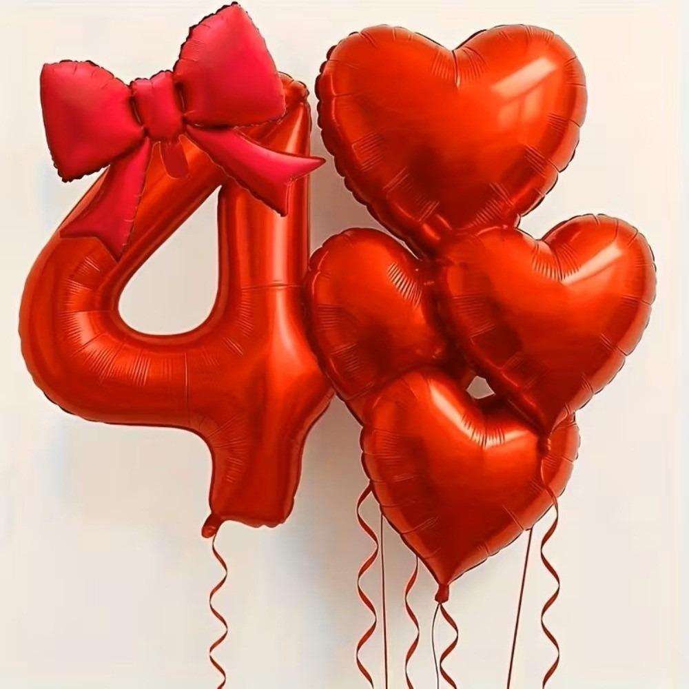 6pcs with Bowknot Number Foil Balloon Romantic Birthday Party Balloons  For Engagements Wedding