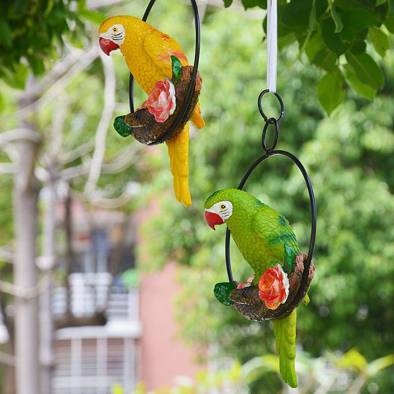 Creative Resin Parrot Hanging Tree Outdoor Garden Decoration Statue Animal Sculpture for Home Office Room Decor Ornament