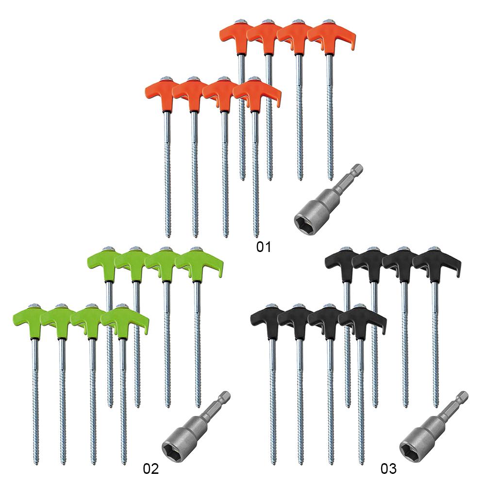 8Pcs Camping Pegs Drill In with Hex Socket Heavy Duty Spiral Screw Stakes Ground Anchors Camping Stakes Tent Ground Nail
