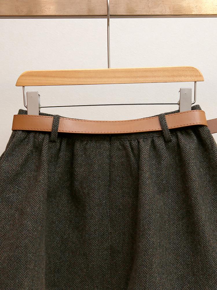 Autumn/Winter French Retro A-Line High-Waist Patchwork Skirt