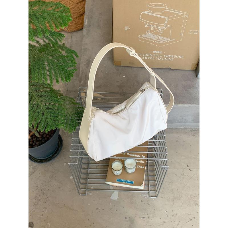 Nylon Small Square Bag Solid Color Simple Portable Underarm Bag Women's Splicing Design New Messenger Shoulder Bag