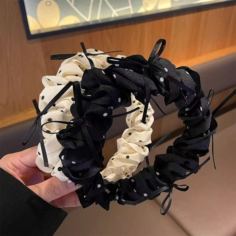 Vintage Polka Dot Bow Headband Women Hair Hoop High Cranial Top Princess Style Hairband Daily Makeup Washing Hair Accessories