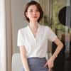 Women's V-Neck Slim Fit Short Sleeve Professional Shirt