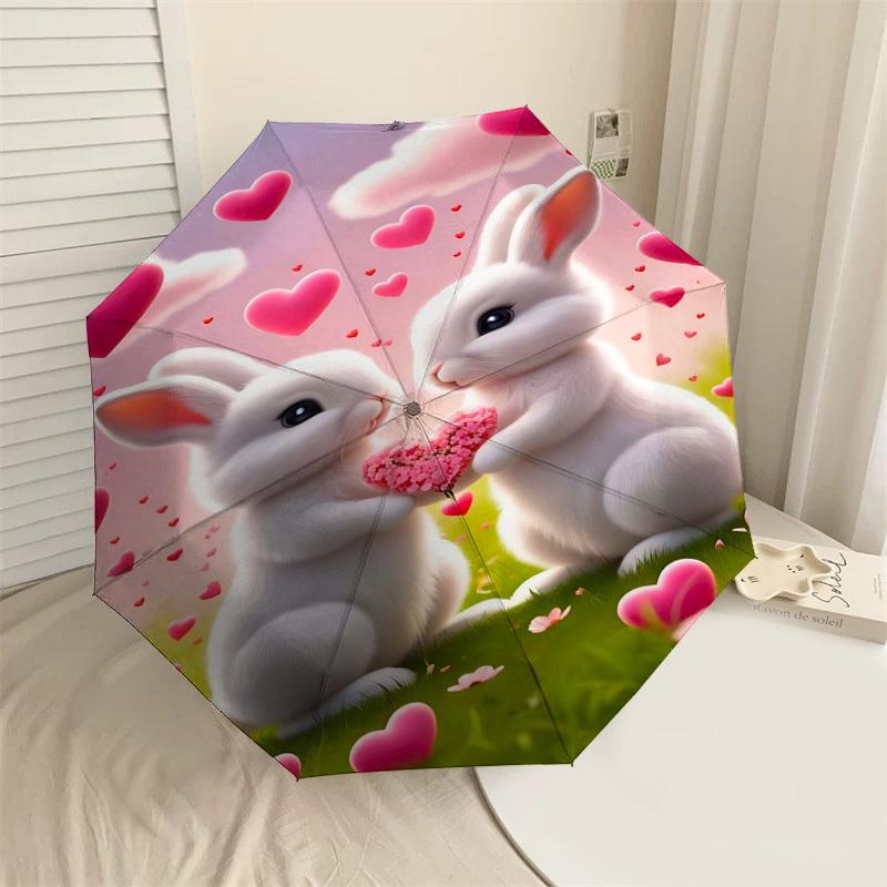 

1pc rabbit love Automatic Open/Close Umbrella Compact Folding Umbrella with 8-Rib Shaft for Women/Men, Elegant Birthday1293S