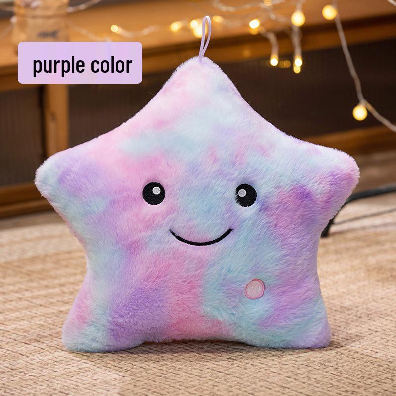 Luminous Five-Pointed Star Throw Pillow: Colorful Plush Toy Decoration for Sofa or Gift