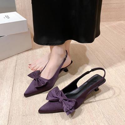 Bow Shallow Women's Sandals Pointed Toe Mid Heels Shoes Elegant Woman Pumps 2025 Fad Trend Designer Summer Sandalias De Mujer
