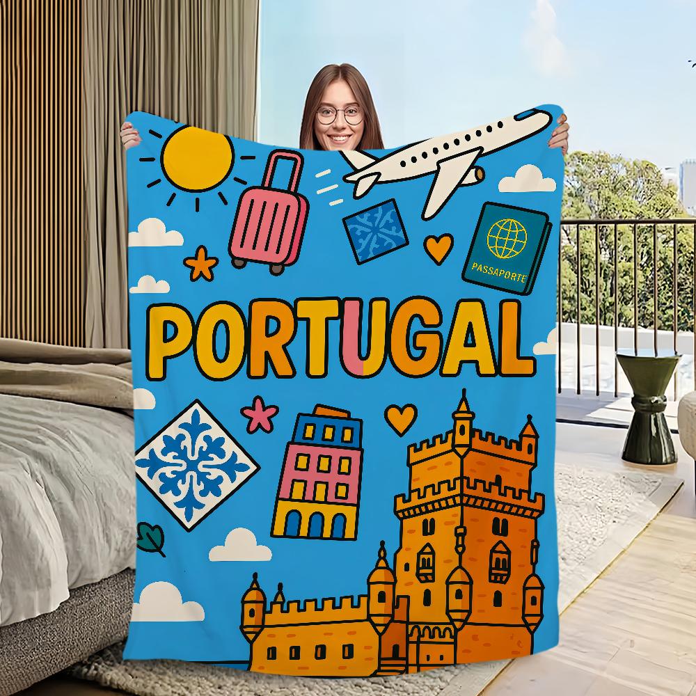 Flannel warm art comfort vintage soft plush blanket Lisbon for portugal sofa living room fashion office girl bedroom travel gift