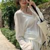 Spicy Girls Sunscreen Blouse Women's Summer Slightly Transparent Facial Mask Long Sleeved T-shirt Just Want To Overlap and Wear White Top